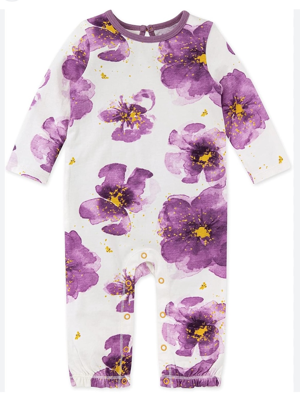 Burt’s Bees Floral Ruffle Onesie Bodysuit White Purple